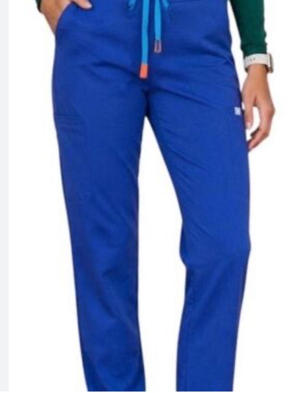 Figs XL Royal Blue Scrub Pants Zip Pockets Drawstring Stretch Waist Straight Leg
